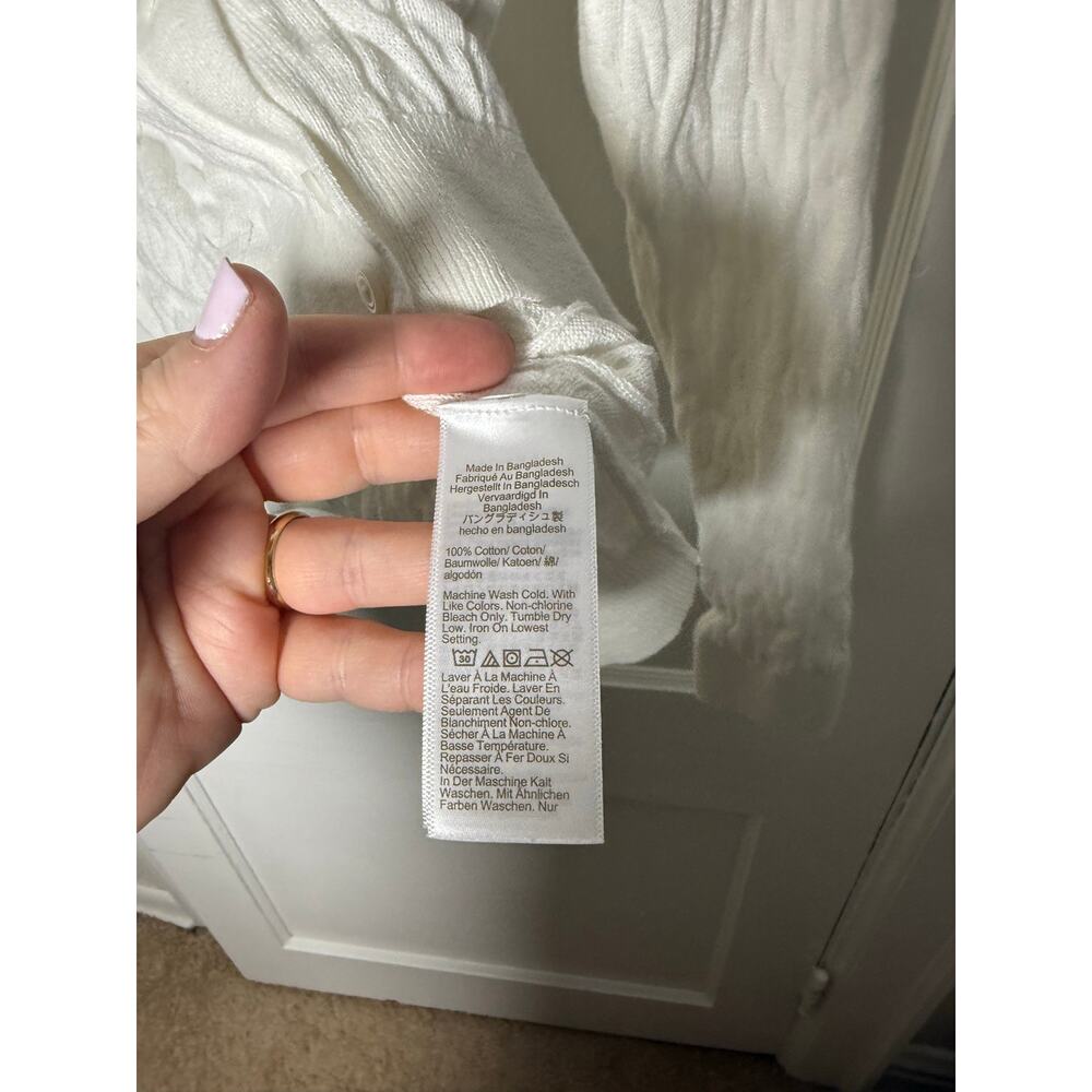 J. Crew White Cotton Cable Knit Lightweight Summer Cardigan Sweater Women's MED - Picture 5 of 7